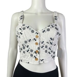 Coco +‎ Jamieson White Floral Eyelet Bustier Crop Top Womens Size L